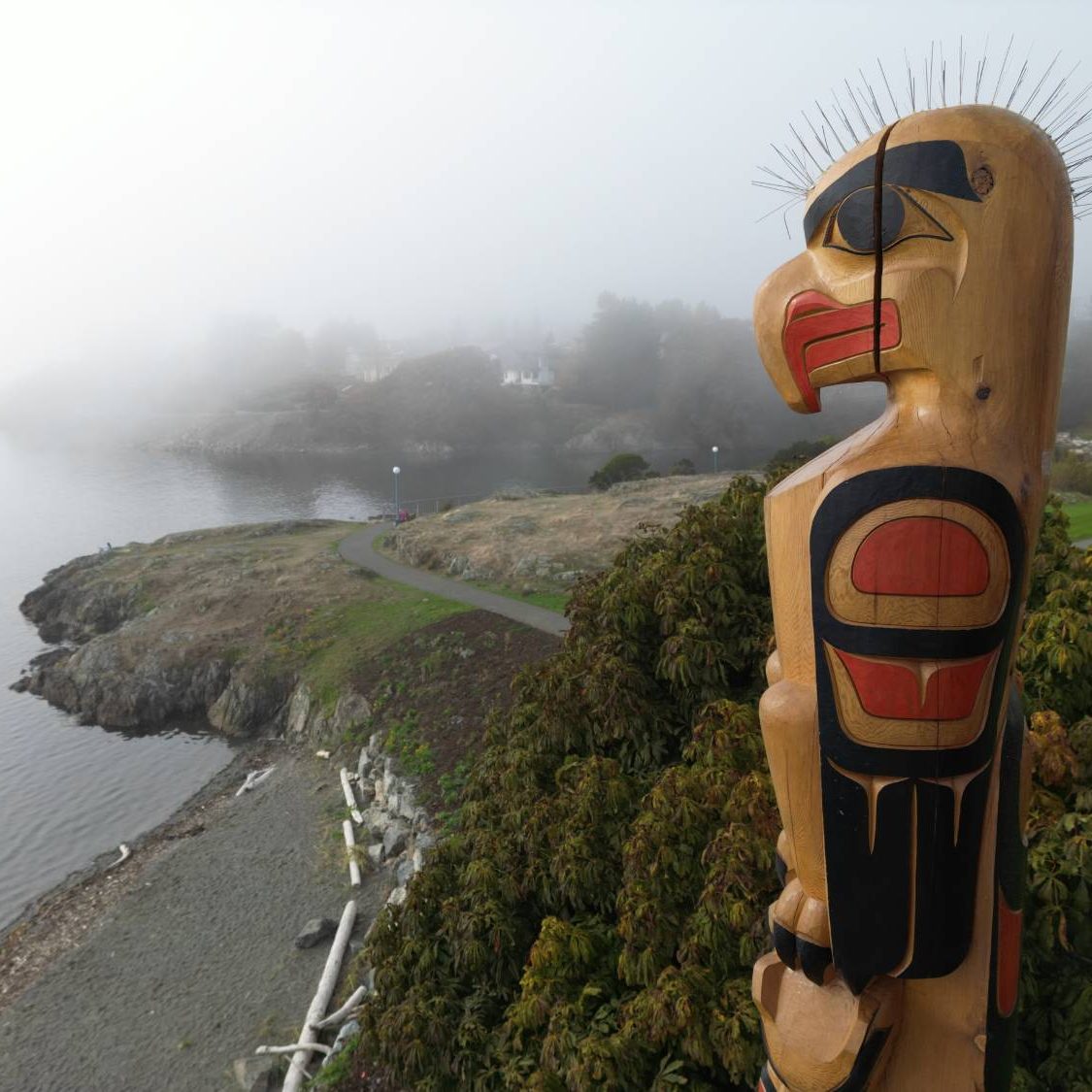 This Welcome Pole was carved by Master Carver Tom LaFortune. It welcomes visitors to lək̓ʷəŋən Territory.
